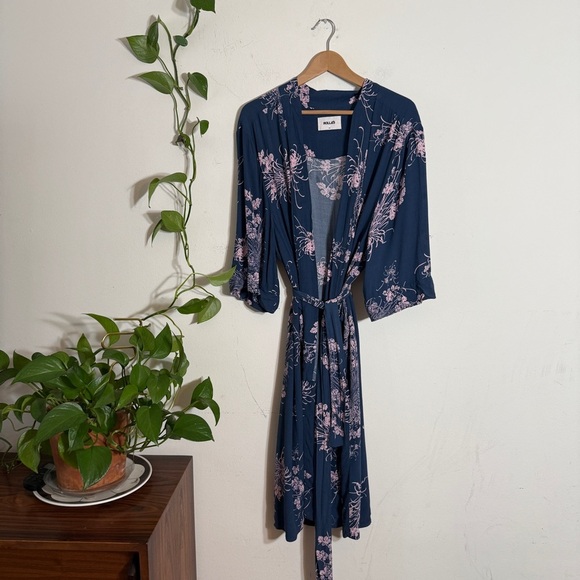 Rolla's Maxi Navy Blue and Pink Floral Wrap Dress - - Picture 1 of 4
